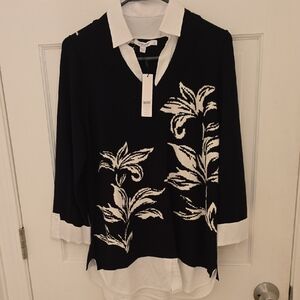 Chicos Black and White Floral Women's Top Size 1